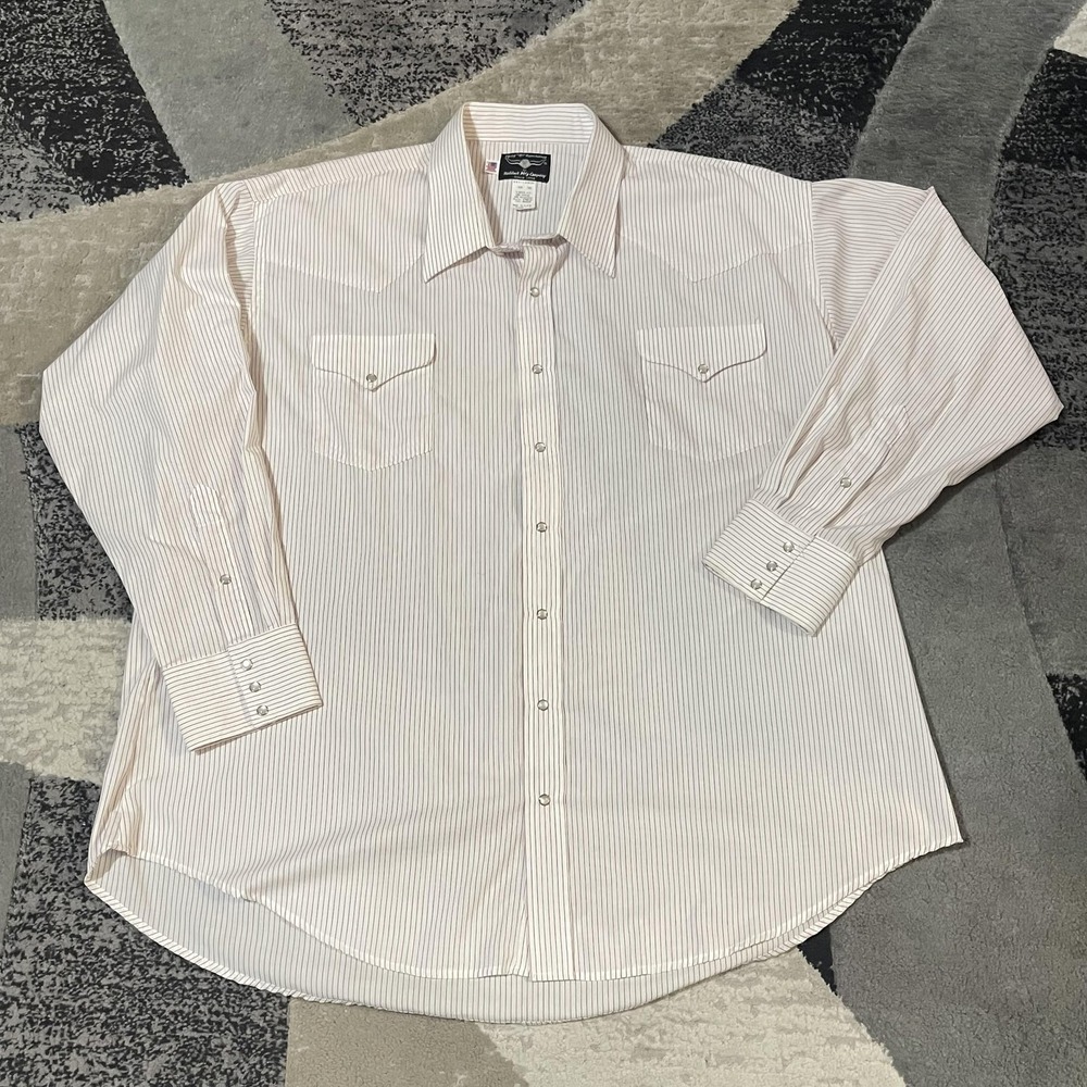 VTG Flying R Ranchwear Western Shirt Men 3XL Stripe Pearl Snap USA Long Sleeve‎